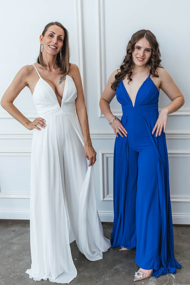 Langes elegantes Hosenkleid - weiss