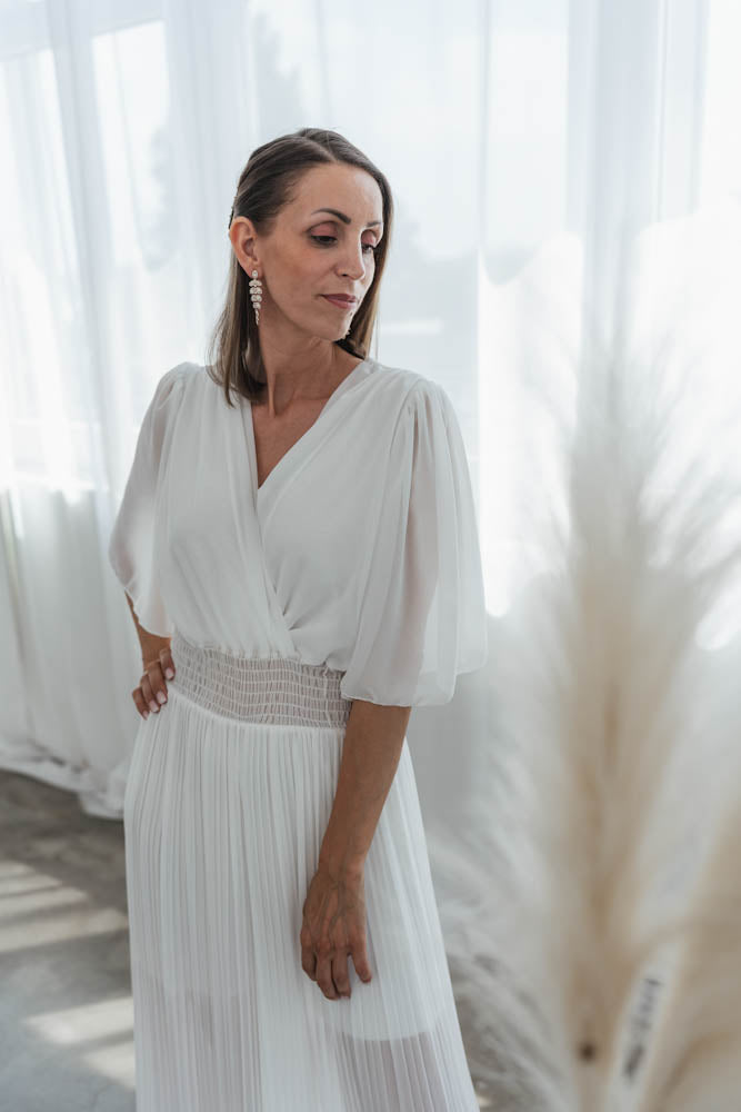 "Date Night" Plissee Jumpsuit - weiss