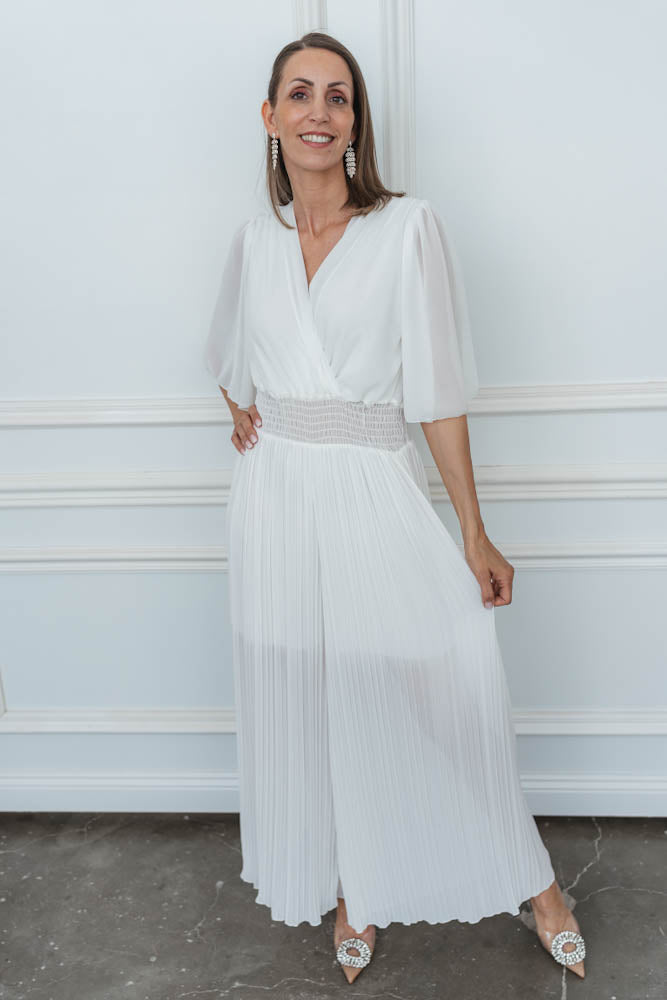"Date Night" Plissee Jumpsuit - weiss