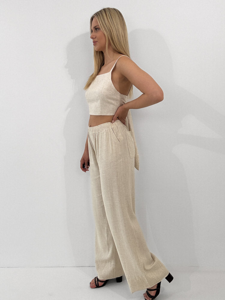"Lino" stylische Leinen Hose - beige