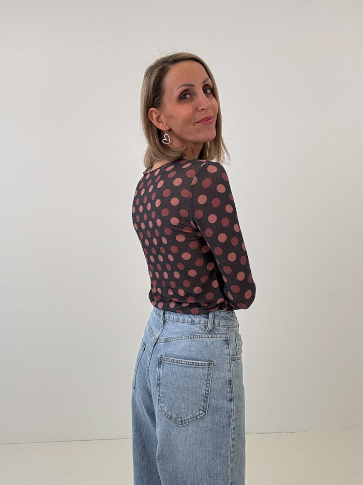 "Como Punti" weiches Cashmere Longshirt - dunkelgrau/beere