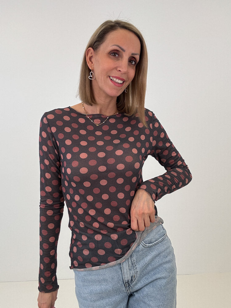 "Como Punti" weiches Cashmere Longshirt - dunkelgrau/beere