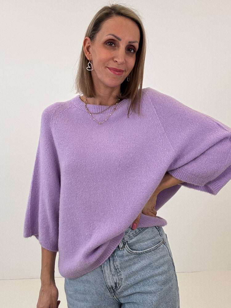 "Lana Spring" weicher Alpaka Pullover mit 3/4 Ärmeln - flieder
