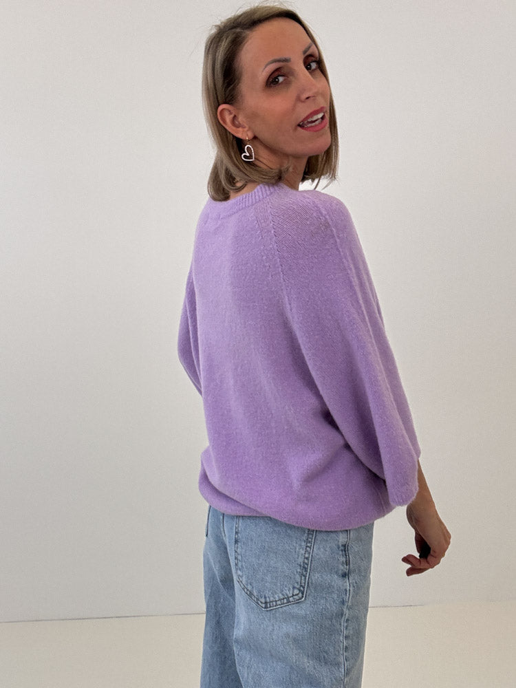 "Lana Spring" weicher Alpaka Pullover mit 3/4 Ärmeln - flieder