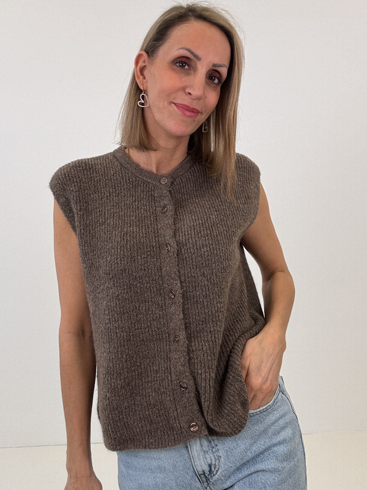 "Biella Vest" wunderschöne Strickweste aus Lana Wolle - braun