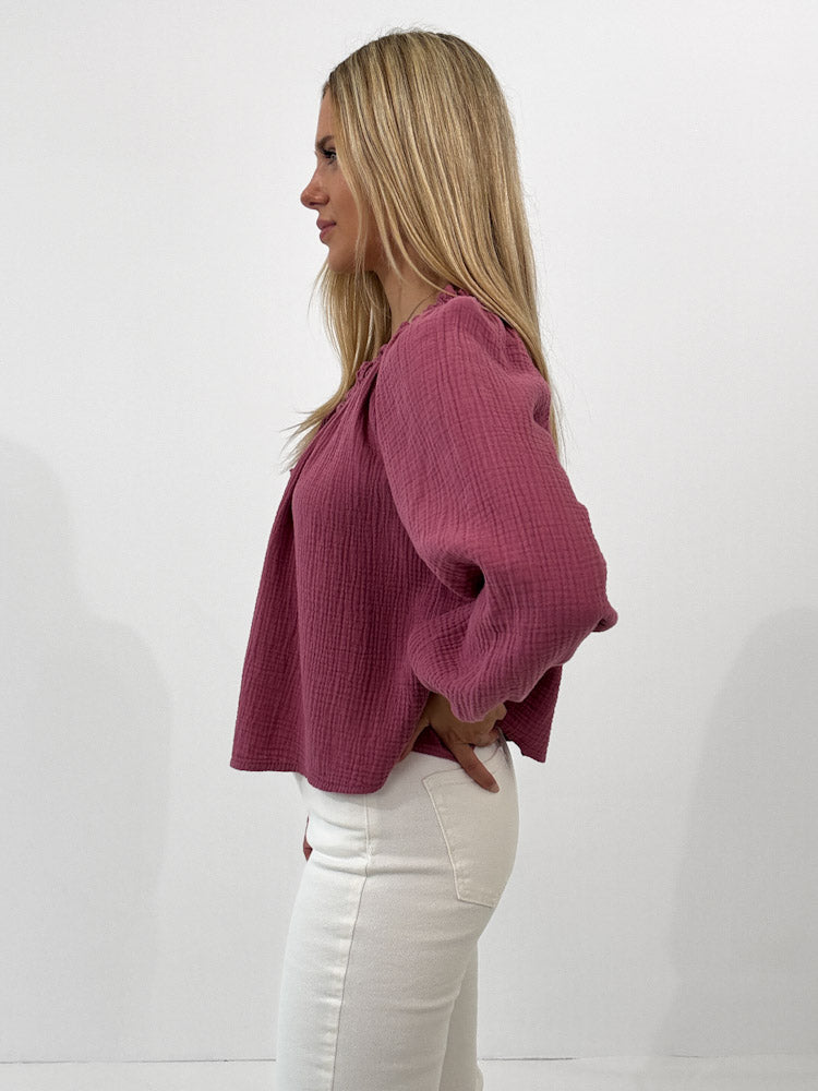"Sweet Bow" Musselin Cardigan mit Schleifen - beere