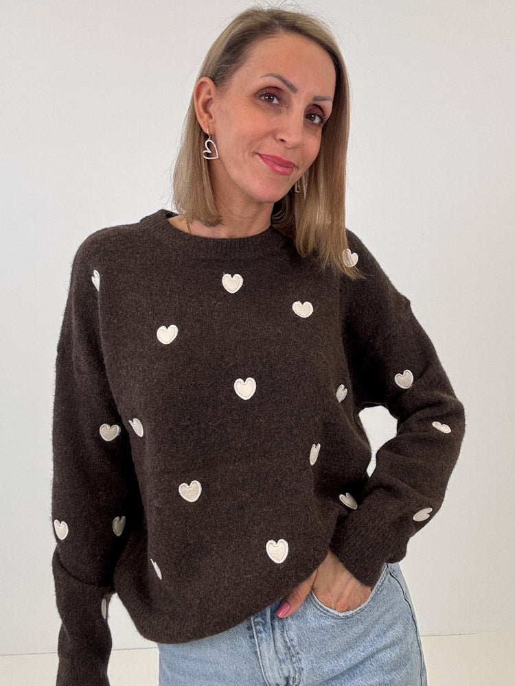 "Little Heart" Pullover aus Viscose - chocobraun