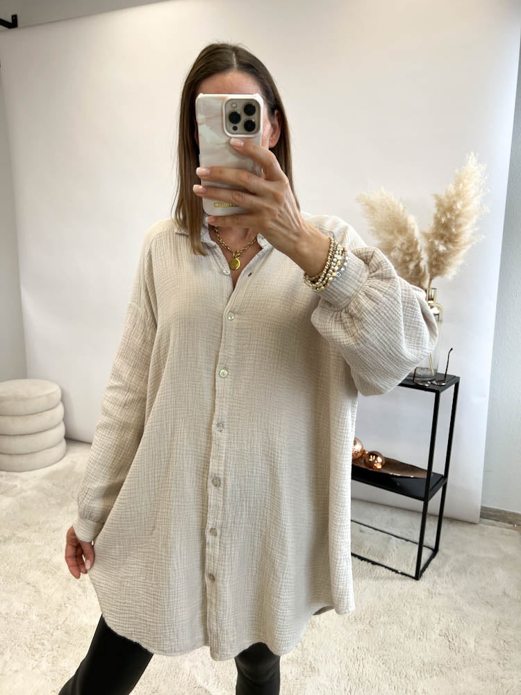 Musselin Bluse Auge aus Pailetten Oversize - beige