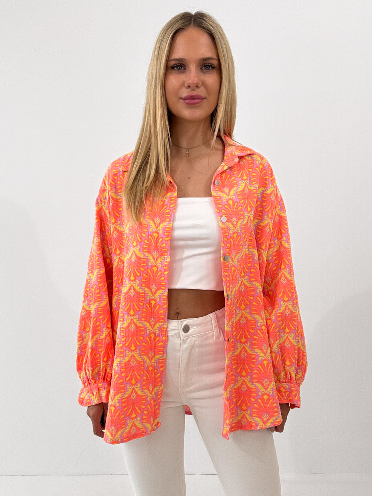 "Musselin Tropical" Bluse aus Baumwolle - orange/ gelb