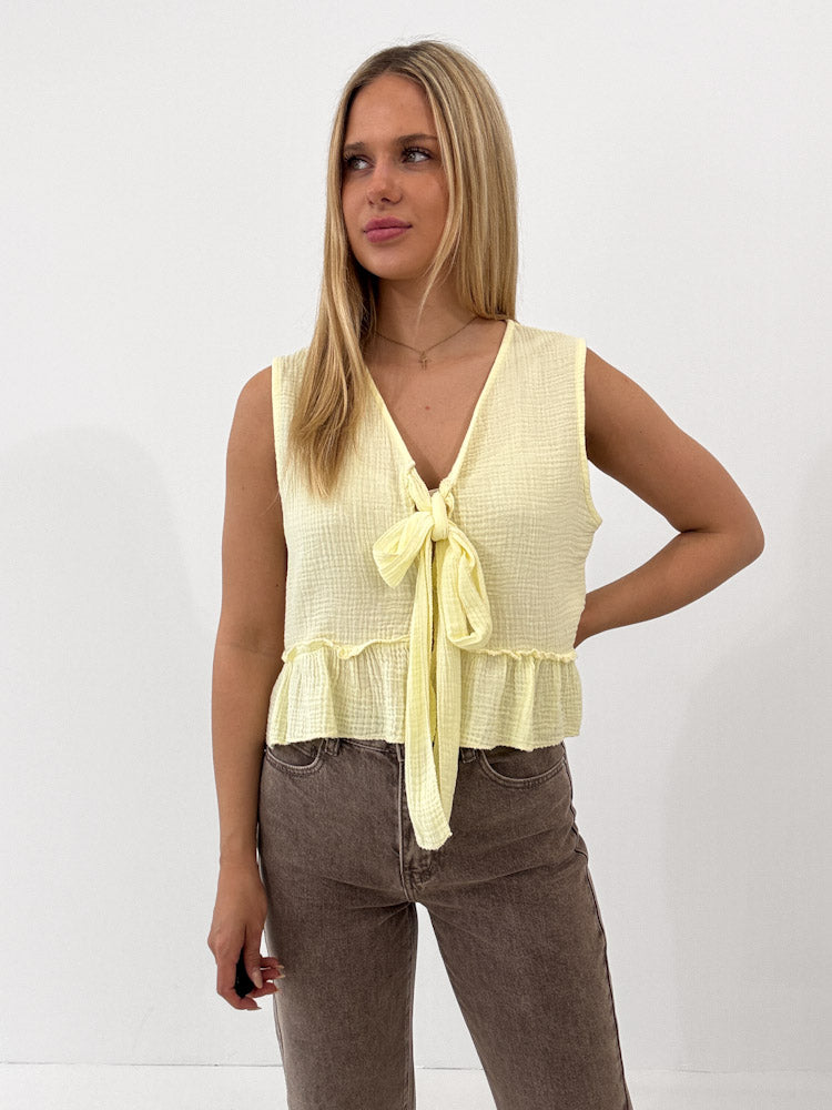 "Bella Bow" Musselin Top aus Baumwolle - lemon ice
