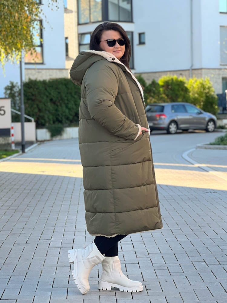 "Reversible" Gesteppte Wendejacke mit Teddyfell- khaki/beige
