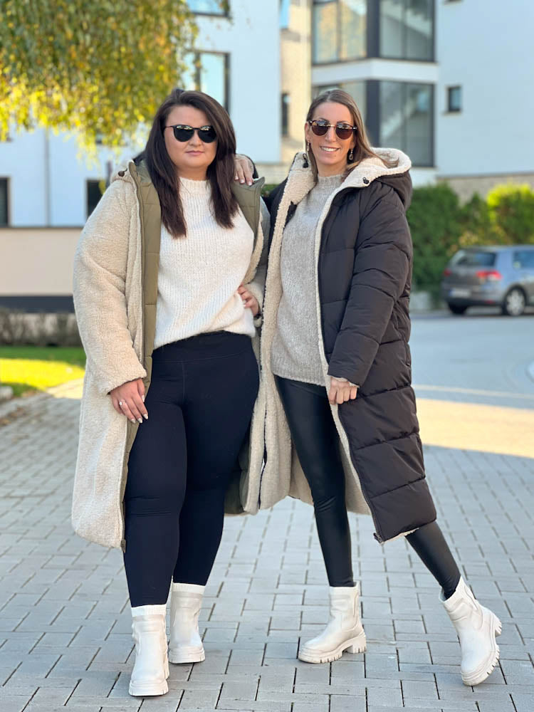 "Reversible" Gesteppte Wendejacke mit Teddyfell- schwarz/beige