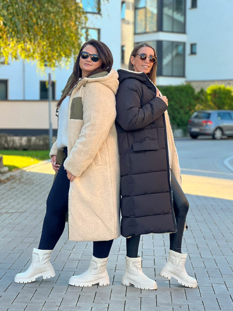 "Reversible" Gesteppte Wendejacke mit Teddyfell- schwarz/beige