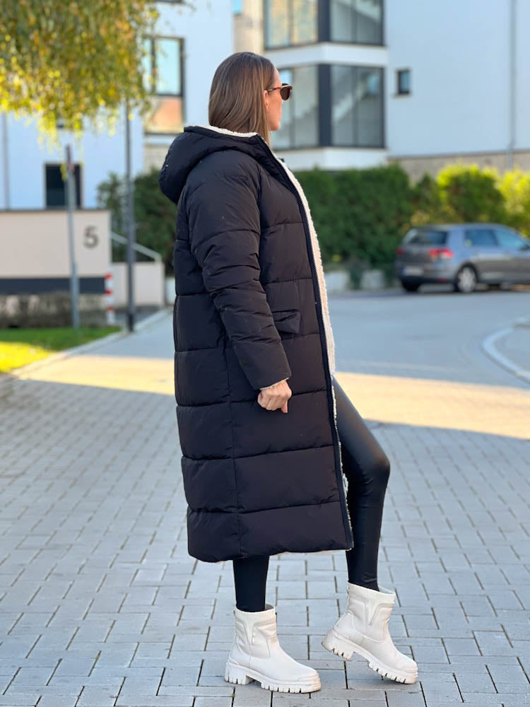 "Reversible" Gesteppte Wendejacke mit Teddyfell- schwarz/beige