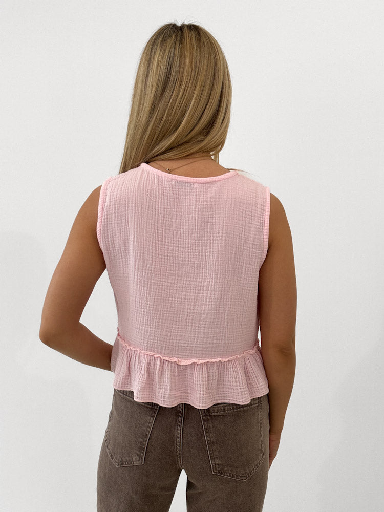"Bella Bow" Musselin Top aus Baumwolle - blush rosa