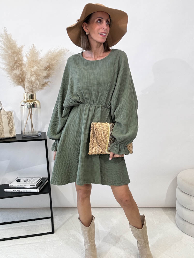 "Spring" Musselin Kleid - matcha