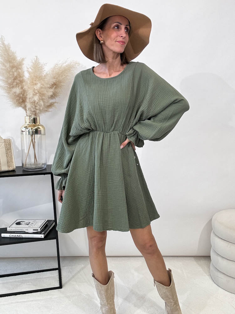 "Spring" Musselin Kleid - matcha