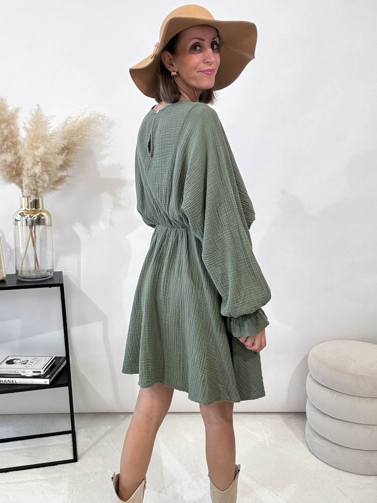 "Spring" Musselin Kleid - matcha