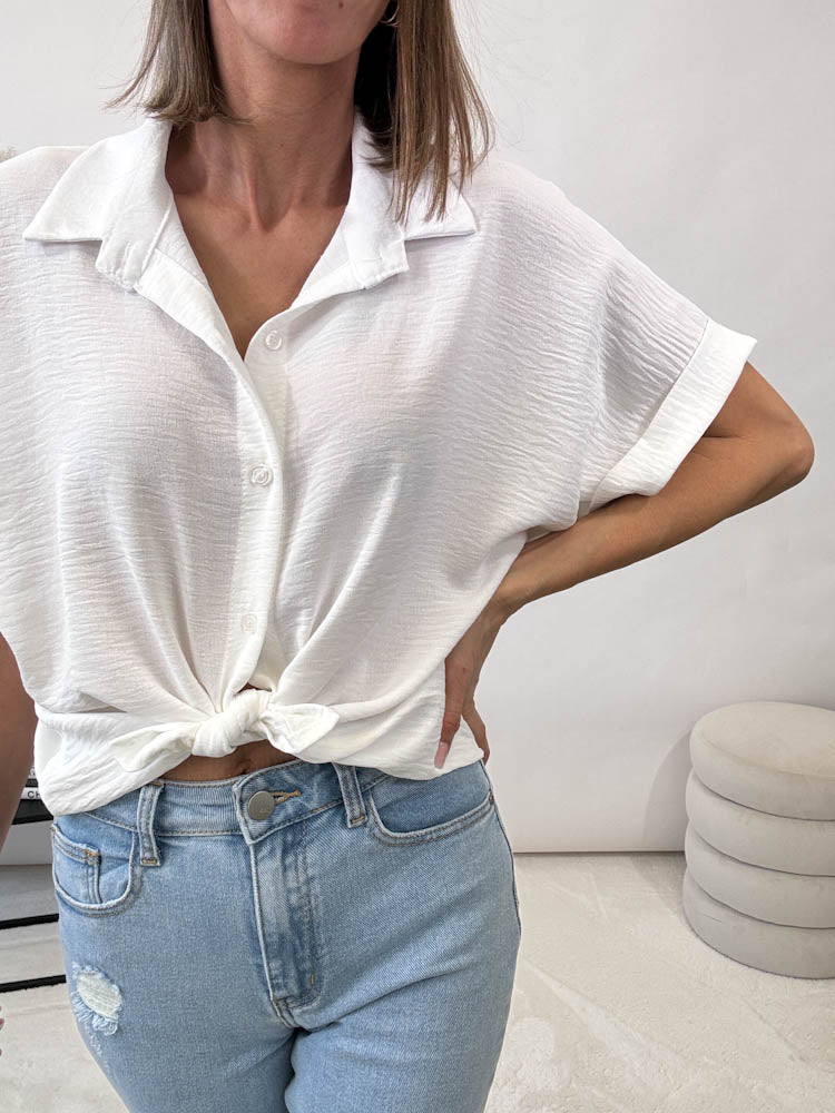 "Sunshine" kurze Bluse - weiß