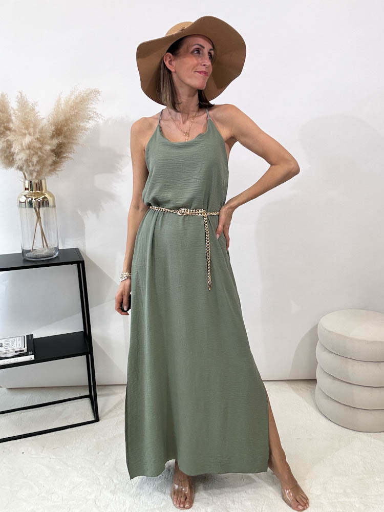 "Sunshine" leichtes Spaghettiträger Kleid - matcha