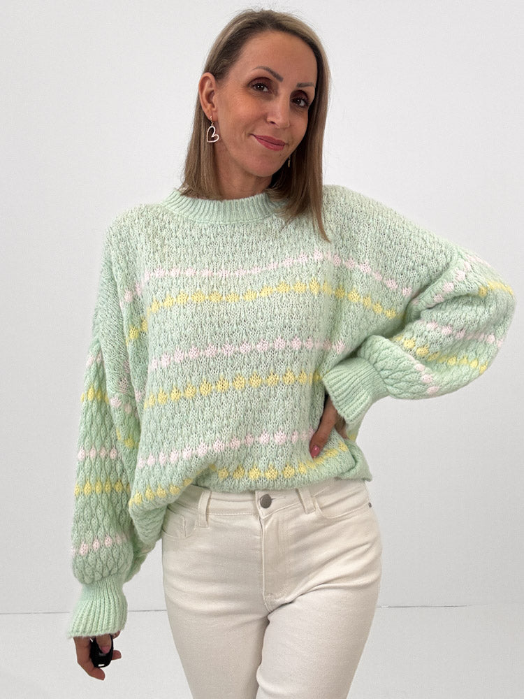 "Bubble Spring" schöner Pullover mit Lana Wolle - mint