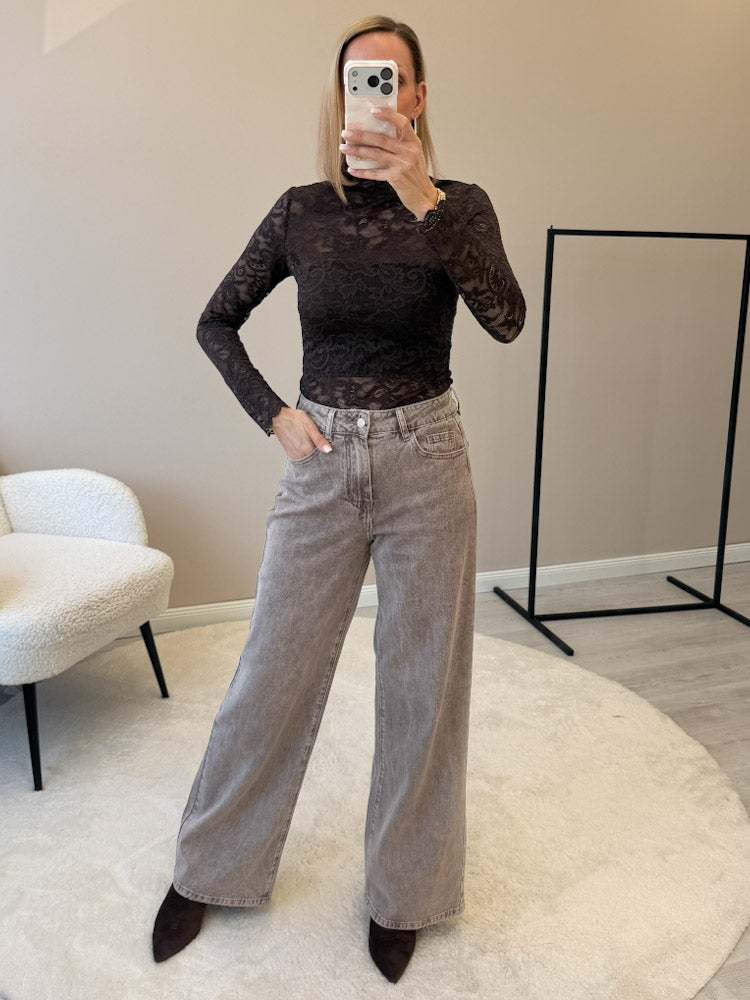 "Fiora" tolles Spitzenshirt mit Turtleneck - braun
