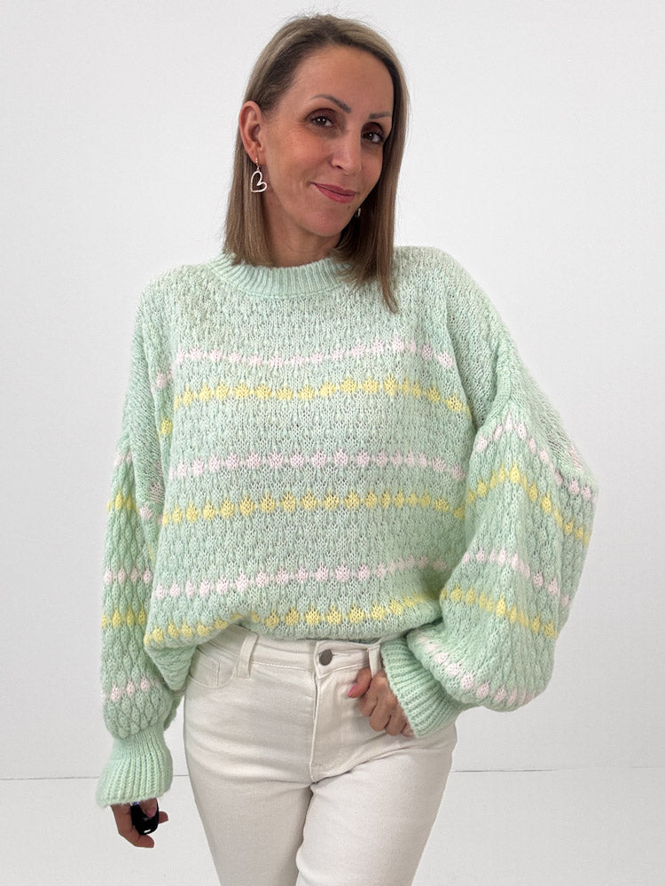 "Bubble Spring" schöner Pullover mit Lana Wolle - mint