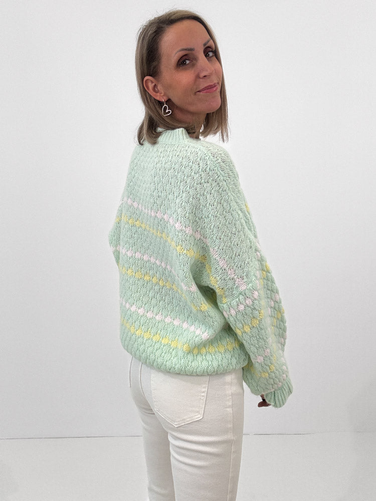 "Bubble Spring" schöner Pullover mit Lana Wolle - mint