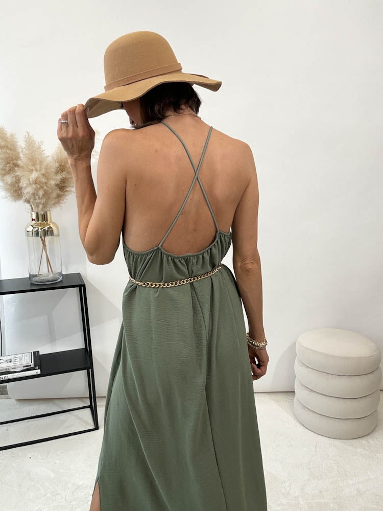 "Sunshine" leichtes Spaghettiträger Kleid - matcha