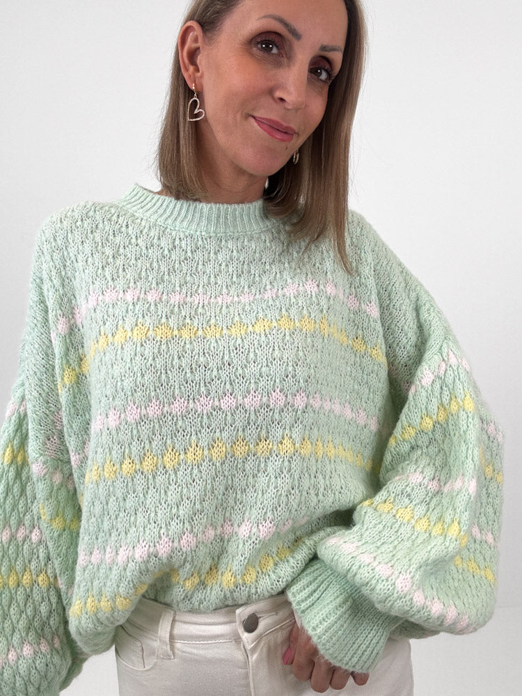 "Bubble Spring" schöner Pullover mit Lana Wolle - mint