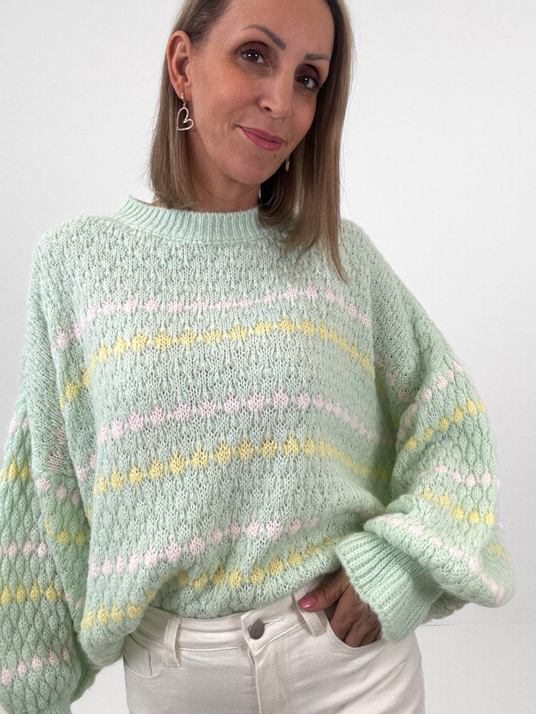 "Bubble Spring" schöner Pullover mit Lana Wolle - mint