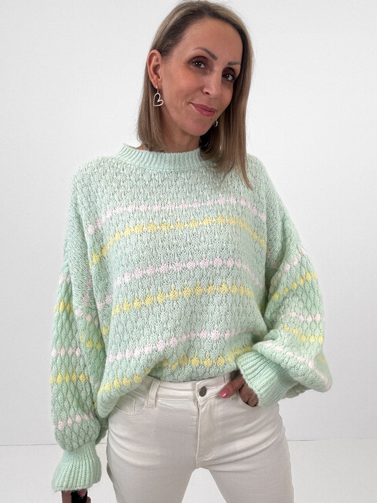"Bubble Spring" schöner Pullover mit Lana Wolle - mint