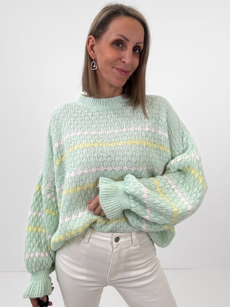 "Bubble Spring" schöner Pullover mit Lana Wolle - mint