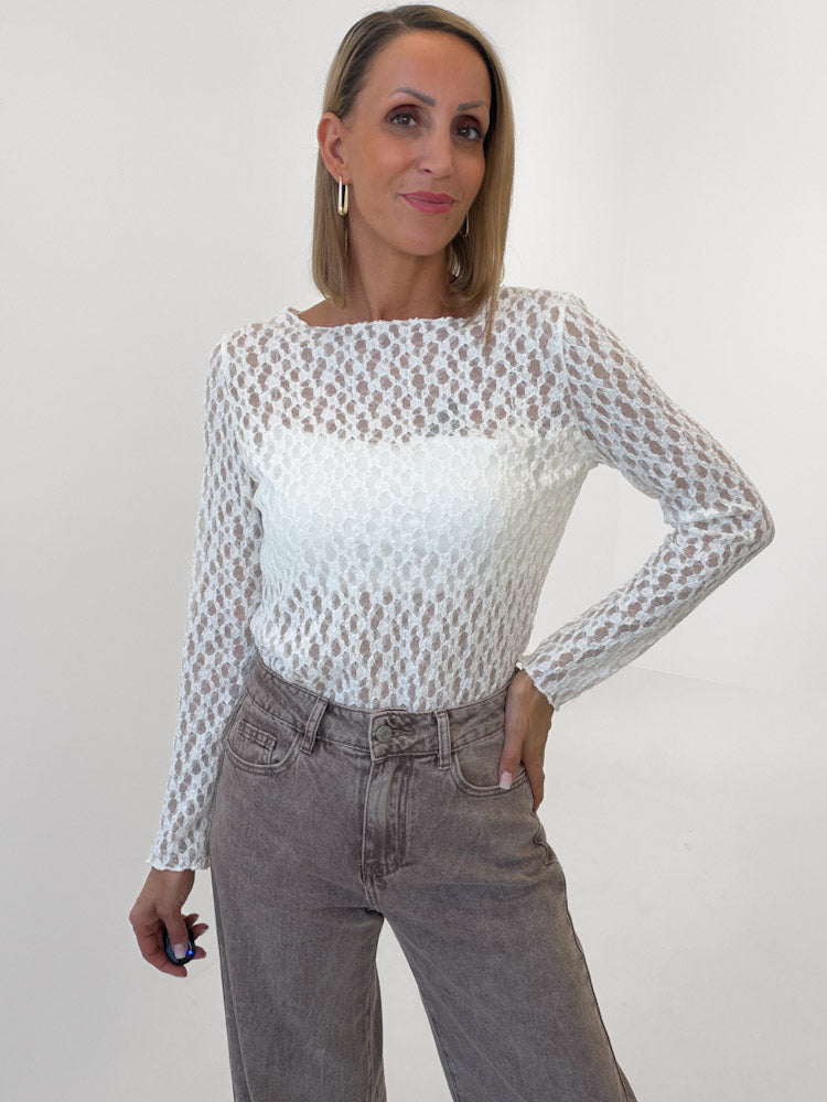 "Feral Lace 2.0" Shirt aus weicher Spitze - weiß