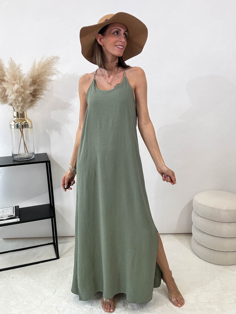 "Sunshine" leichtes Spaghettiträger Kleid - matcha