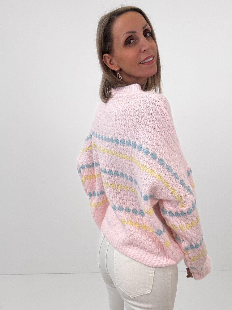 "Bubble Spring" schöner Pullover mit Lana Wolle - rosa