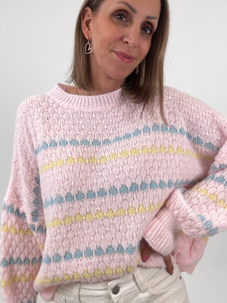 "Bubble Spring" schöner Pullover mit Lana Wolle - rosa