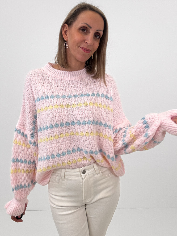 "Bubble Spring" schöner Pullover mit Lana Wolle - rosa