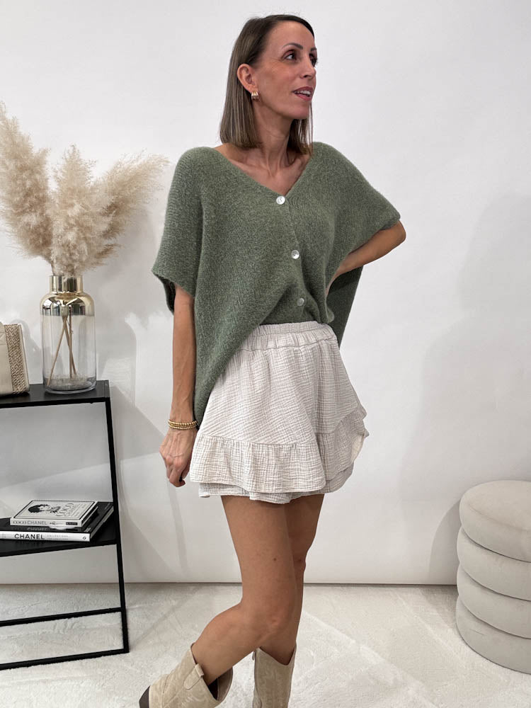 "Waffle Skort" Hosenrock aus Baumwolle (Musselin) - beige