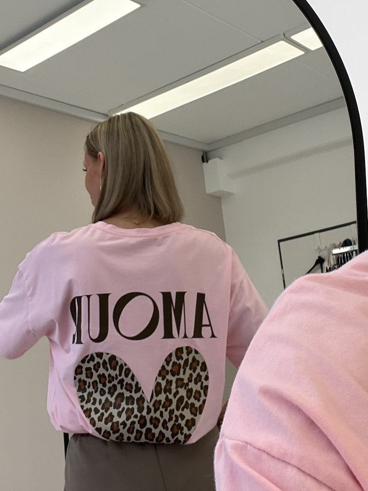 "Amour Leo" Shirt mit Statement - rosa