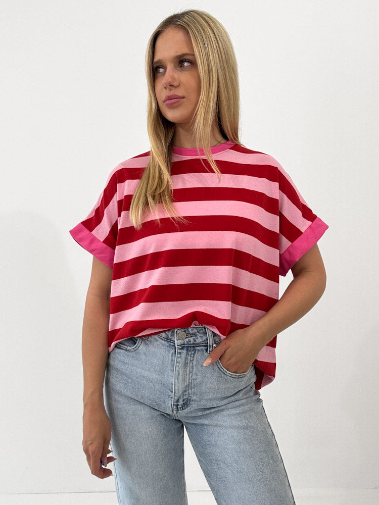 "Noa Linea 2.0" tolles Streifenshirt aus Baumwolle - rosa/rot