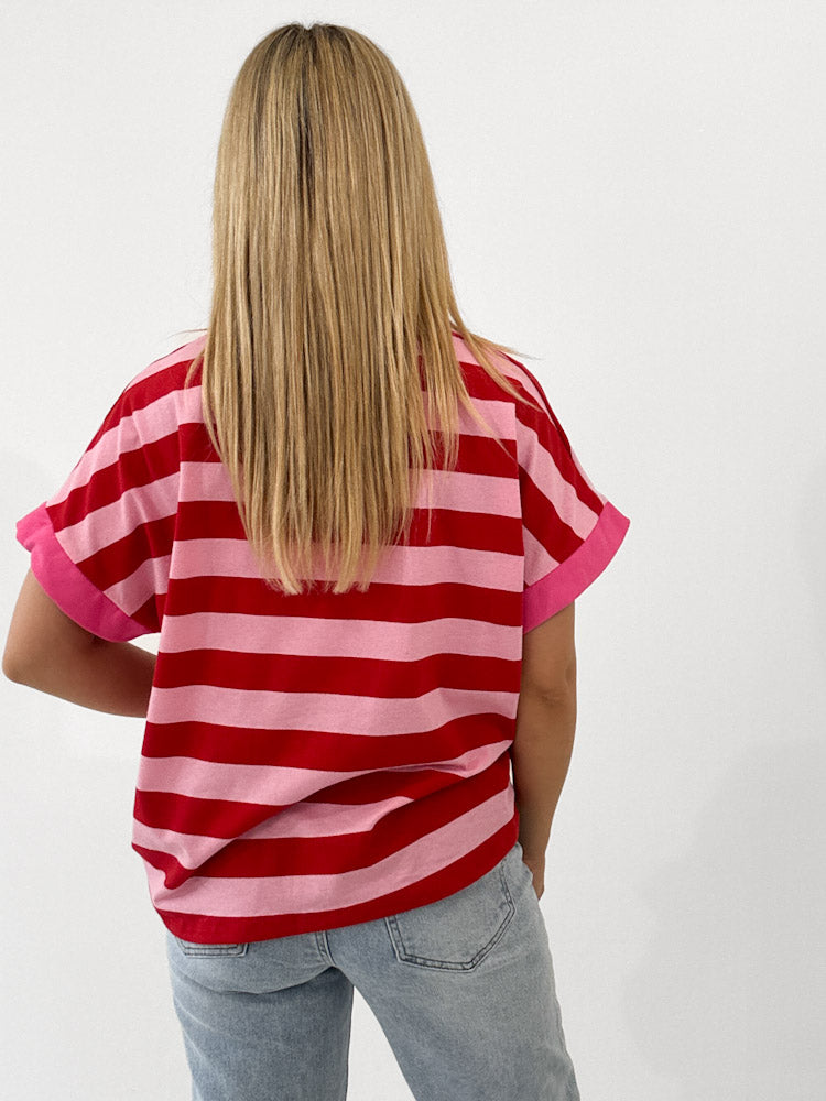 "Noa Linea 2.0" tolles Streifenshirt aus Baumwolle - rosa/rot