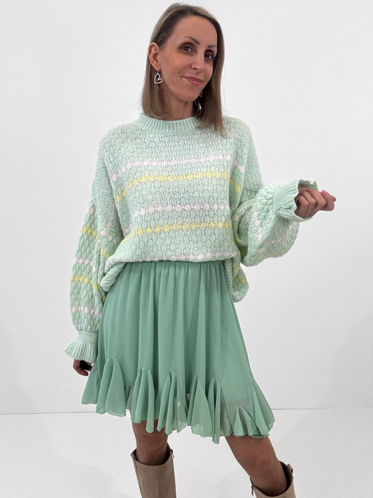 "Bubble Spring" schöner Pullover mit Lana Wolle - mint