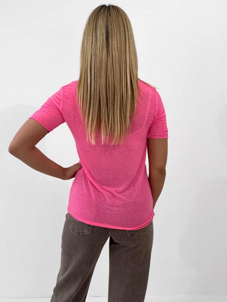 "Fano 2.0" weiches T-Shirt aus Cashmere - glowy pink