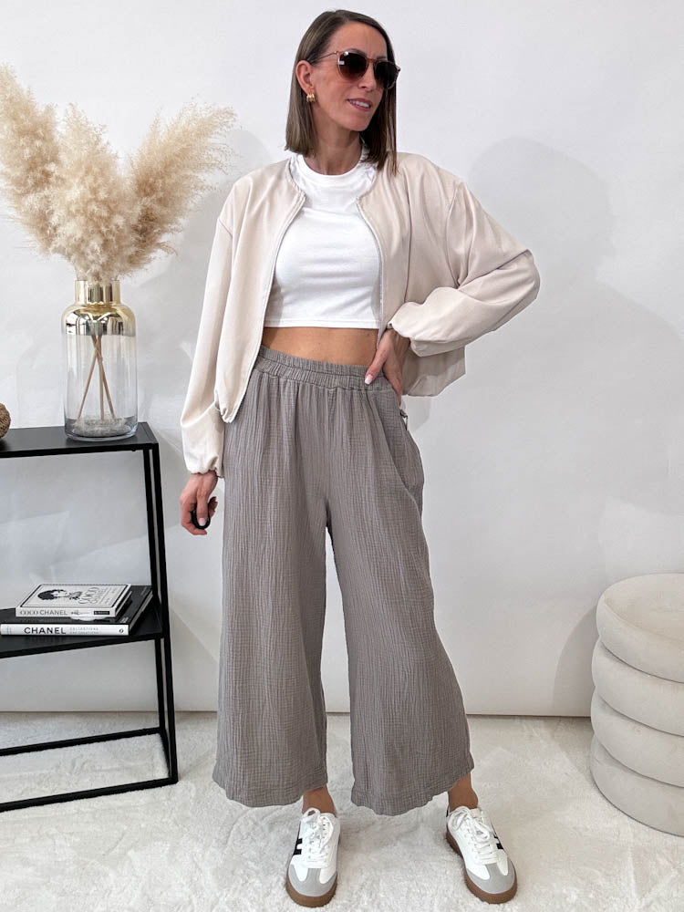 "Waffle Culotte" Hose aus Musselin - schlamm
