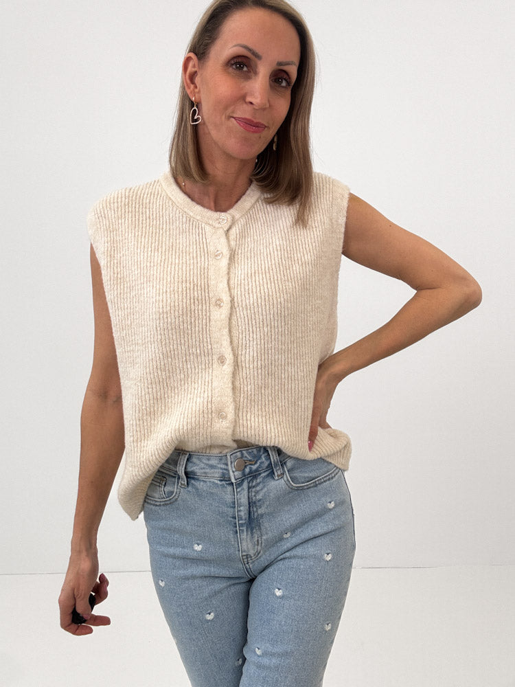 "Biella Vest" wunderschöne Strickweste aus Lana Wolle - creme