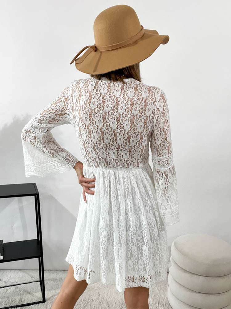 "Glow" weiches Spitzenkleid - weiß