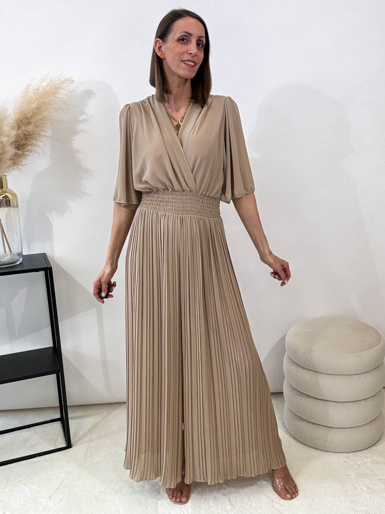 "Date Night" Plissee Jumpsuit - taupe