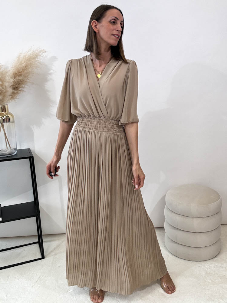 "Date Night" Plissee Jumpsuit - taupe