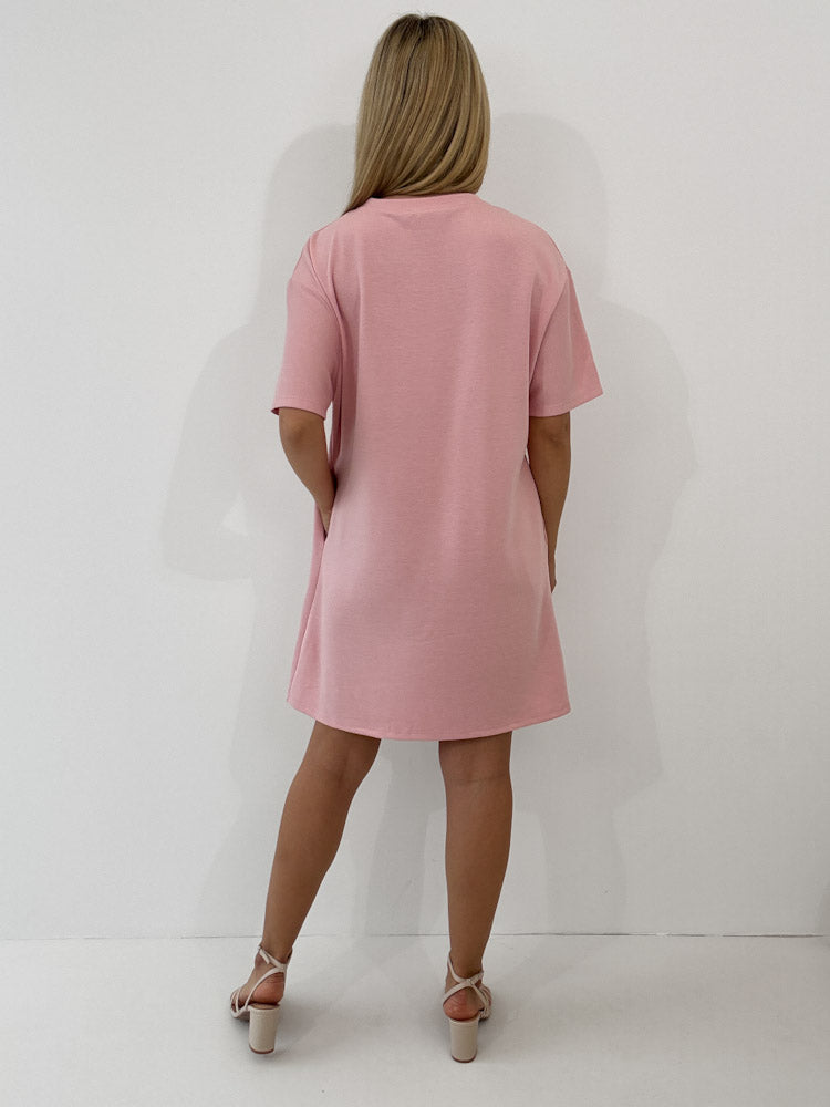 "Albi" weiches T-Shirtkleid mit Glitzerdetail - rosa